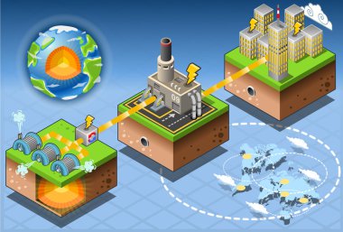 İzometrik Infographic jeotermal enerji diyagramı hasat