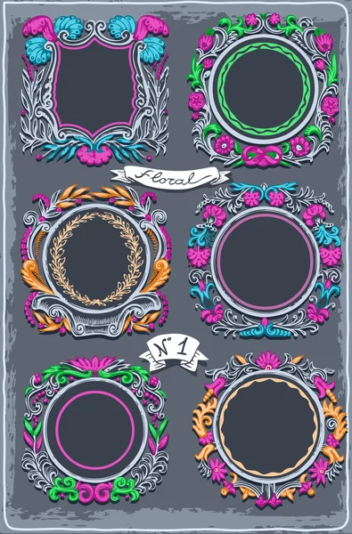 Set of Six Vintage Graphic Colored Garlands — Stock Vector