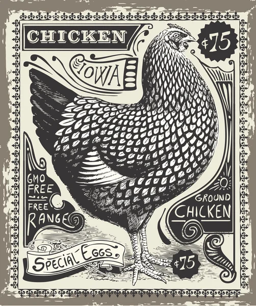 Página de publicidad de aves de corral y huevos vintage — Archivo Imágenes Vectoriales