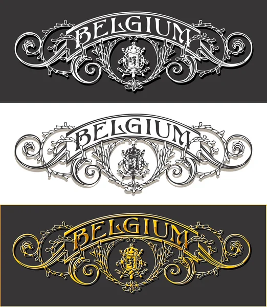 Etiqueta Vintage Bélgica Banner, Withe, Negro y Oro — Archivo Imágenes Vectoriales