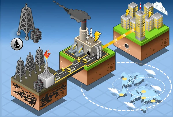 Diagrama Isométrico de Colheita de Energia de Petróleo — Vetor de Stock