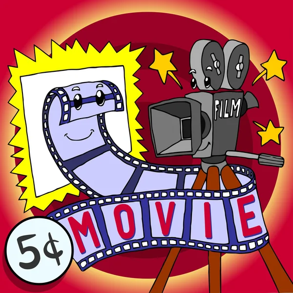 Cartoon Movie Film σκετς και ευτυχισμένη χαρακτήρα Cinecamera — Διανυσματικό Αρχείο