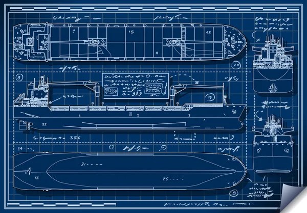 Orthogonale blauwdruk van een vrachtschip — Stockvector