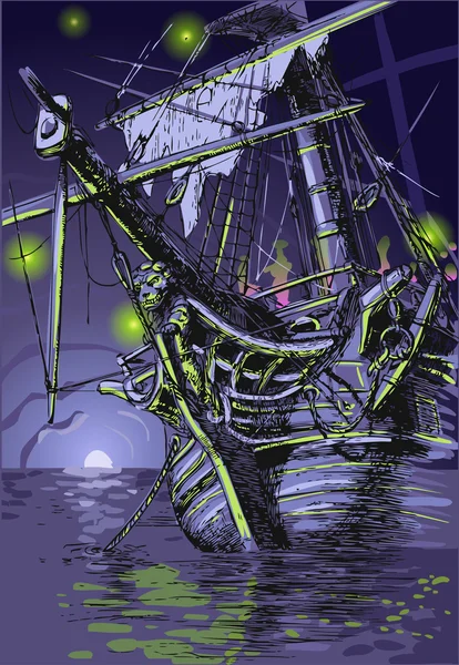 Detaillierte Illustration einer Abenteuerinsel - der Geist shi — Stockillustration Abenteuerinsel - das Geisterschiff — Stockvektor