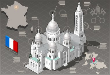 İzometrik Infographic Basilique du Sacré Coeur Montmartre Paris
