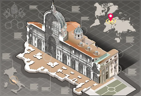 Isometric Infographic of Saint Peter in Rome Centre Section — Stock Vector