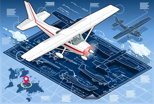 Isometrische Infografik Flugzeug blauer Druck — Stockvektor