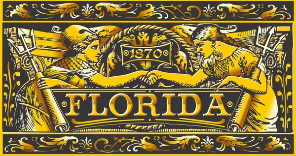 Vintage Florida Label Plaque, preto e ouro — Vetor de Stock