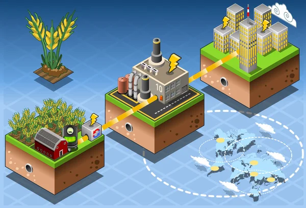 Infografica isometrica Fonte di biomassa Diagramma delle energie rinnovabili — Vettoriale Stock