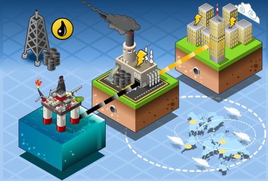 İzometrik Infographic petrol sondaj platformu enerji diyagramı