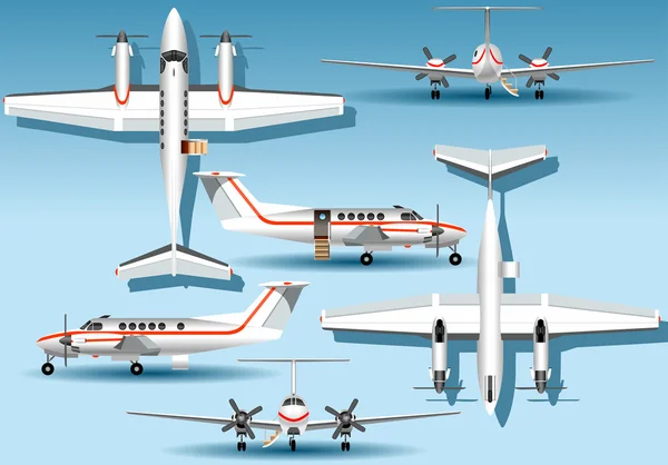 Vues orthogonales d'un avion atterri — Image vectorielle