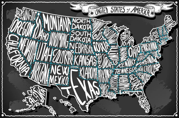 Estados Unidos de América en Vintage Handwriting BlackBoard — Vector de stock