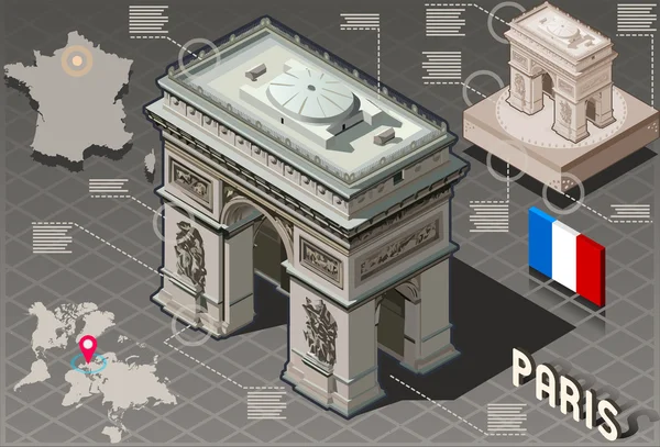 Isométrico Infográfico Arco do Triunfo em Paris - Qualidade HD — Vetor de Stock