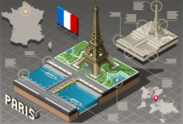 Isometrica Infografica Tour Eiffel a Parigi - Qualità HD — Vettoriale Stock