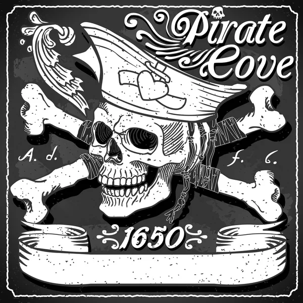 Svart Pirate Cove flagga - Jolly Roger — Stock vektor