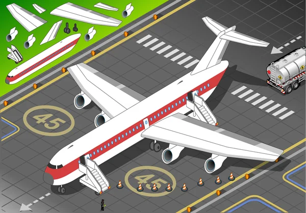 Isometric White Airplane Landed in Front View — Stock Vector