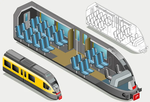 Isometric High Speed Subway Seksi Longitudinal - Stok Vektor