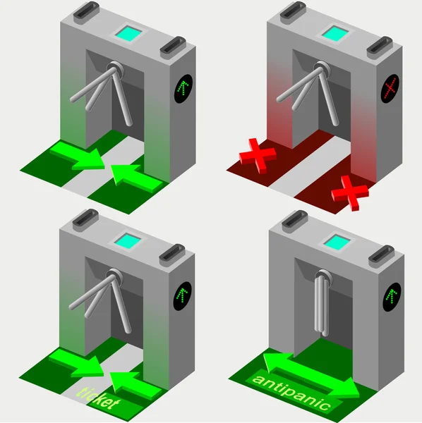 Izometryczne statyw Gate otwarta i zamknięta — Wektor stockowy