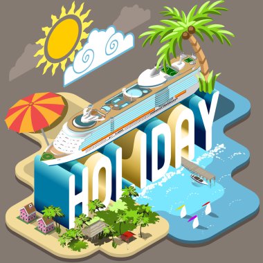 Cruise Tatil izometrik kartpostal Infographic