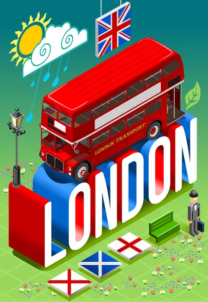 London Double Decker Postcard — Stock Vector