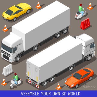 Isometric Flat 3d Vehicle Vespa Truck Set clipart