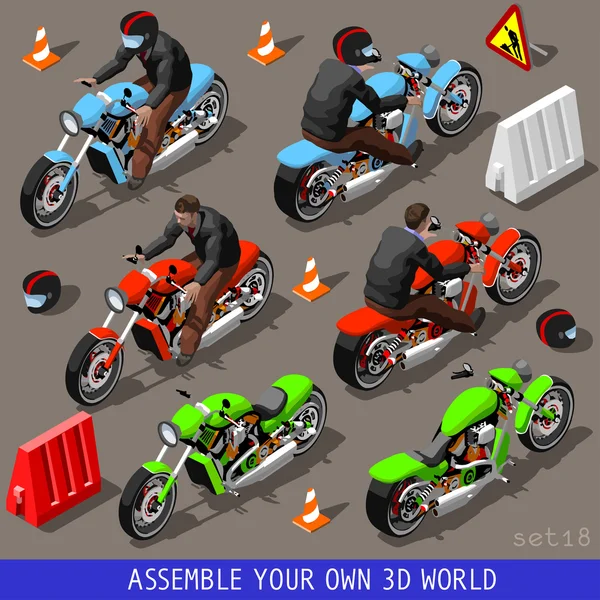 Isometrische flache 3D-Fahrzeug Biker-Set — Stockvektor