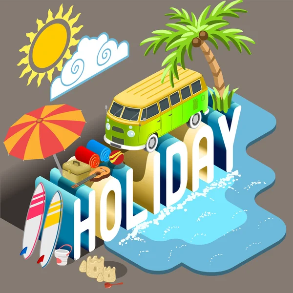 Infográfico de cartão postal isométrico de férias — Vetor de Stock