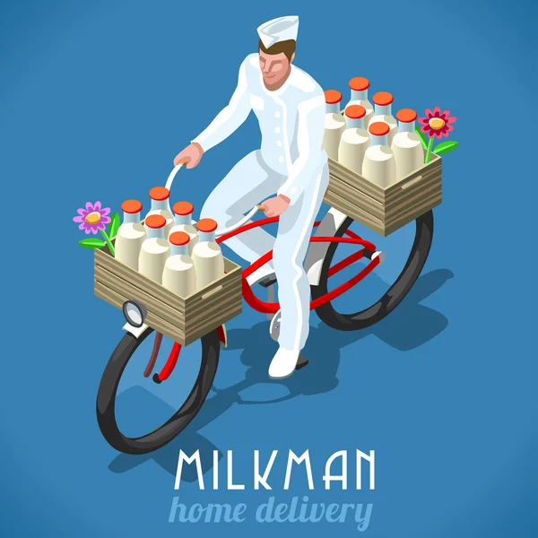 Milkman bicicleta vintage isométrico —  Vetores de Stock