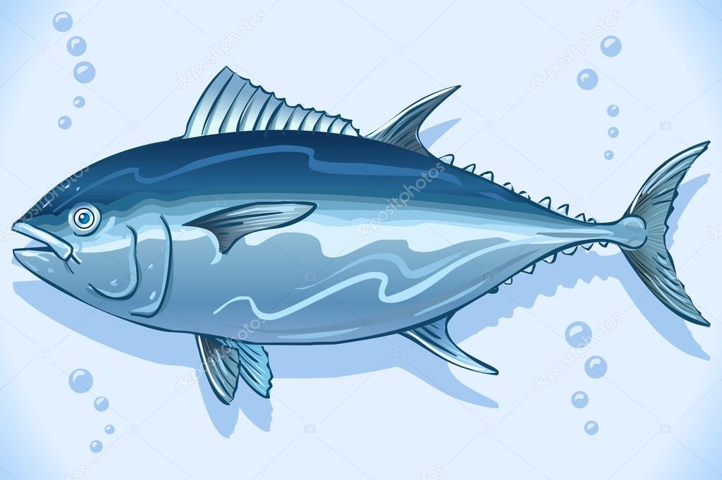 Tuna watercolor hand drawn Underwater world background