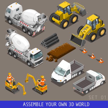 City Construction Transport Isometric Flat 3d Icon Set