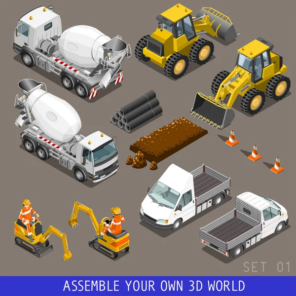 City Construction Transport Isometric Flat 3d Icon Set — Stockvector