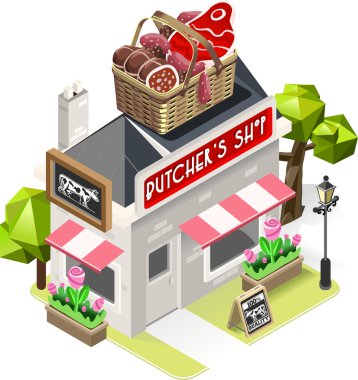 Butcher Shop City Building 3D Isometric