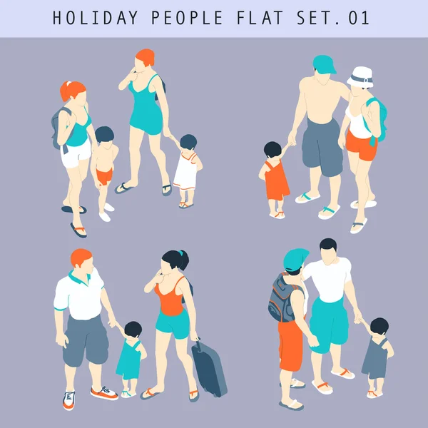 Tourist People 3D Flat Isometric Set 01 — Stok Vektör