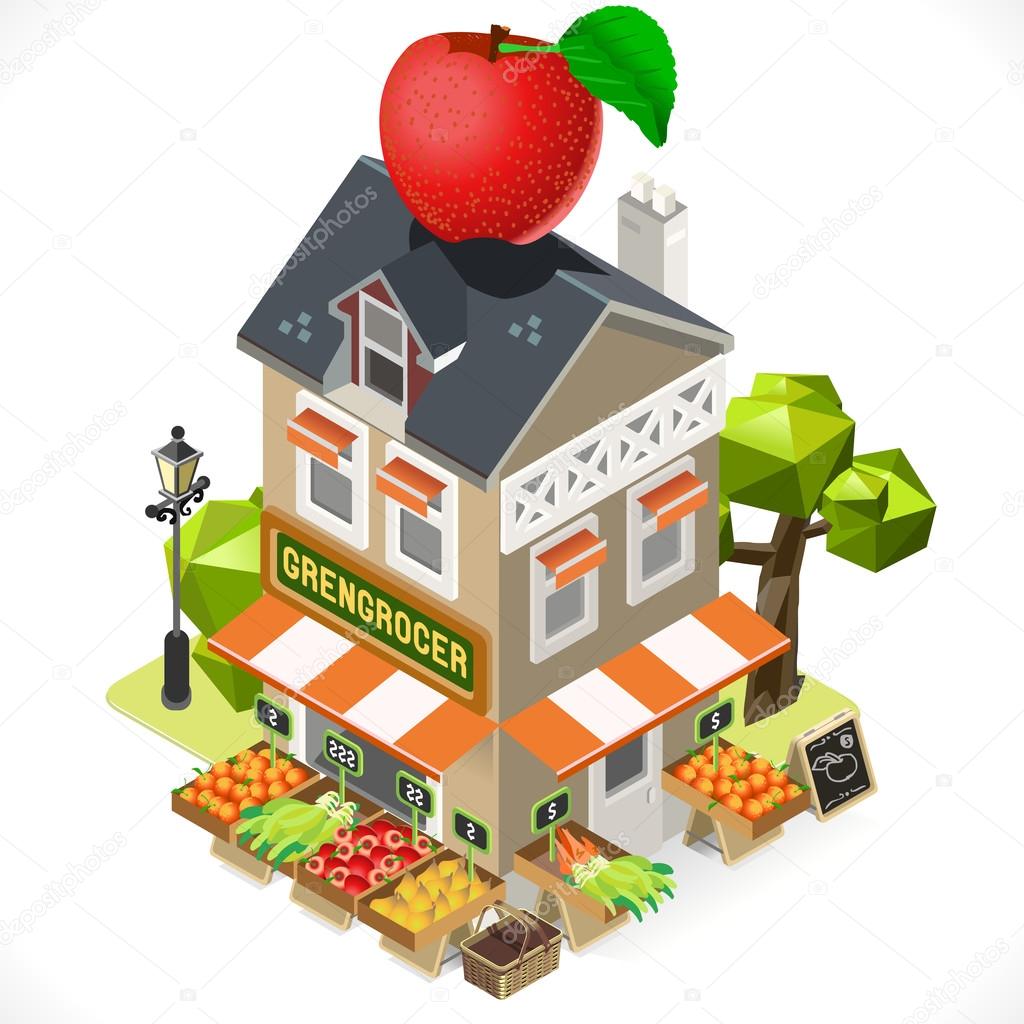 Greengrocer Shop City Building 3D Isometric