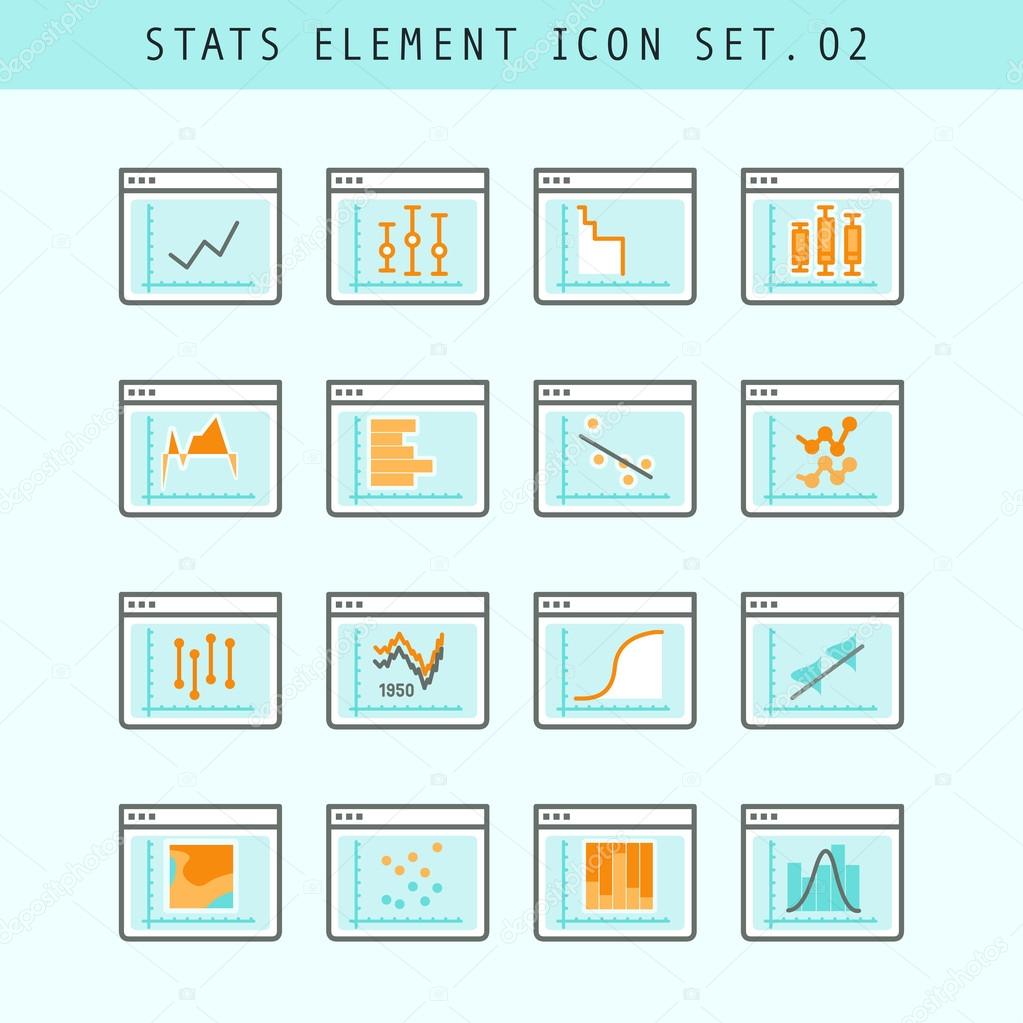 Line Flat Icons Statistic Elements Set 01