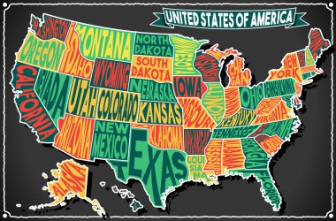 USA Map Vintage Blackboard 2D clipart
