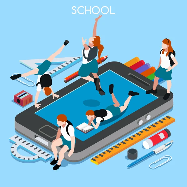 School Devices 01 People Isometric — Stock Vector