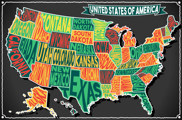 USA Map Vintage Blackboard 2D
