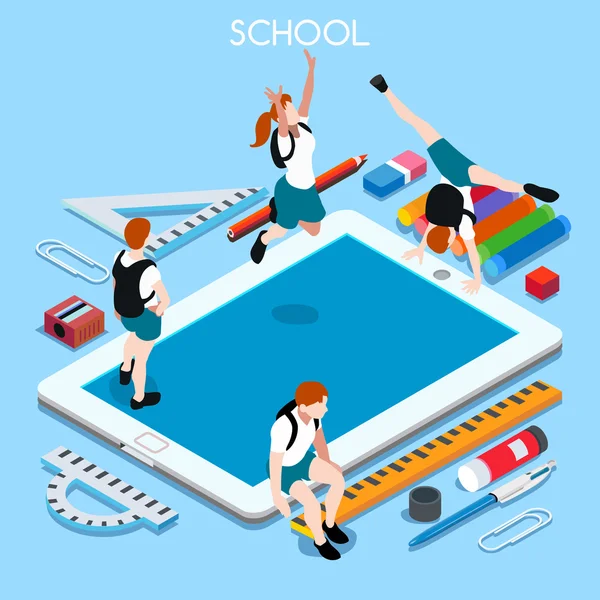 School Devices 03 People Isometric — Stock Vector