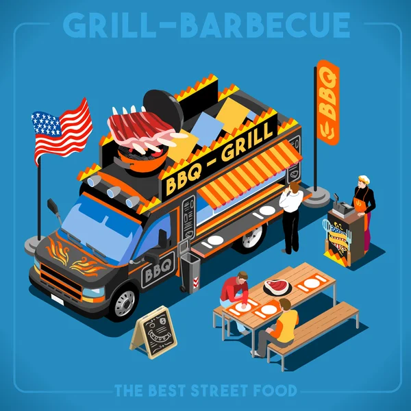 Food Truck 01 Vehicle Isometric — ストックベクタ