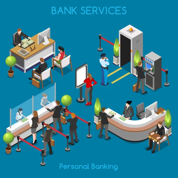 Bank Office 02 People Isometric — Stock Vector