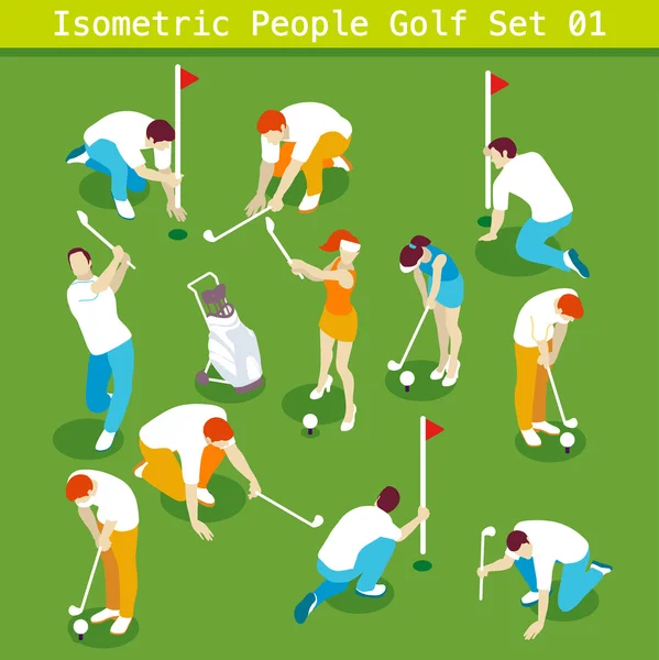 Golf Set 01 People Isometric — Stok Vektör