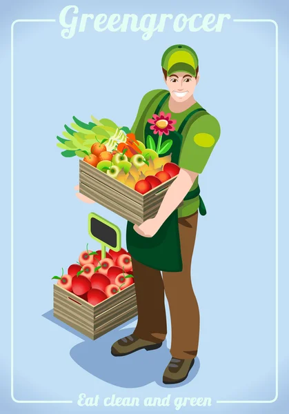 Gemüsehändler Dienstleistungen Menschen isometrische — Stockvektor