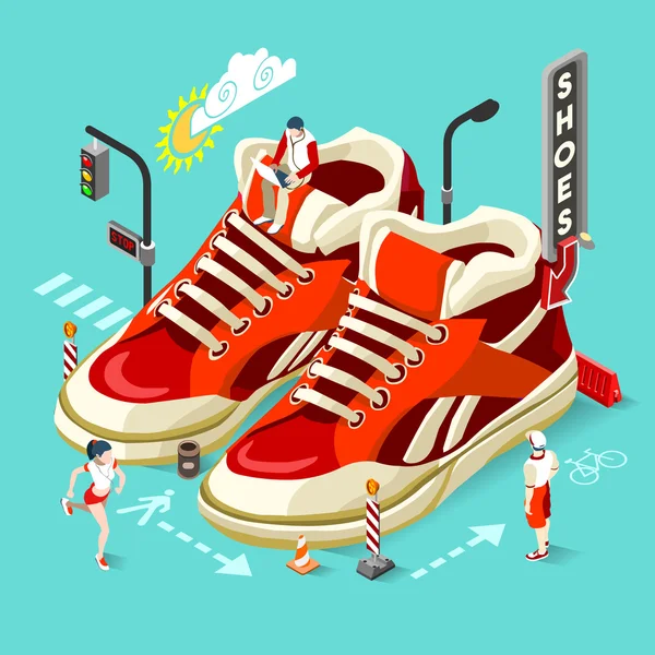 Sneakers Shop People Isometric — Stock Vector