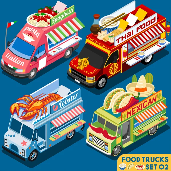 Food Truck Set02 Vehicle Isometric — Stock Vector