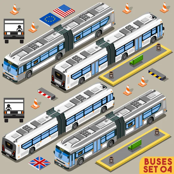 Conjunto de autobuses 04 Vehículo isométrico — Vector de stock