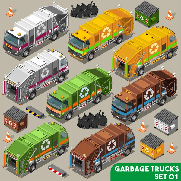 Garbage Truck 01 Vehicle Isometric — Stock Vector