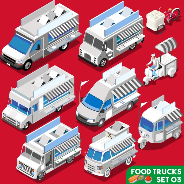 Food Truck Set04 Vehicle Isometric — 스톡 벡터