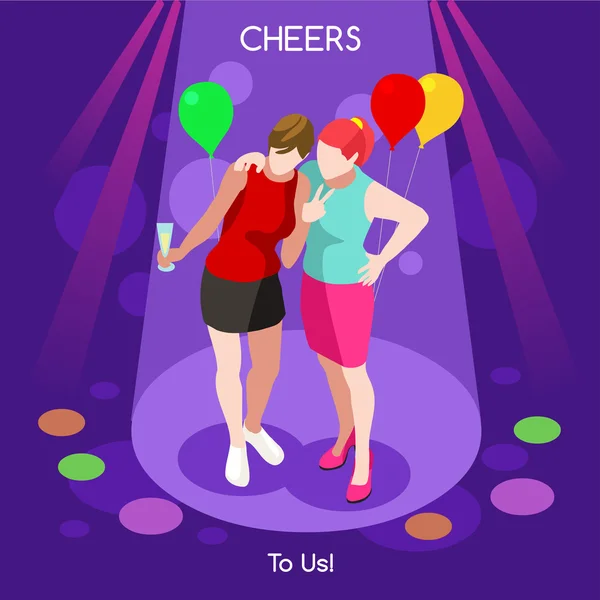 Team Party 05 Personnes Isometric — Image vectorielle