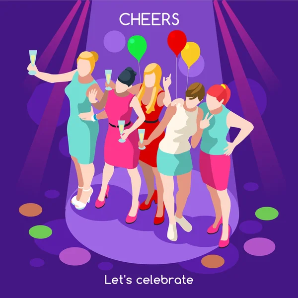 Team Party 07 Personnes Isometric — Image vectorielle